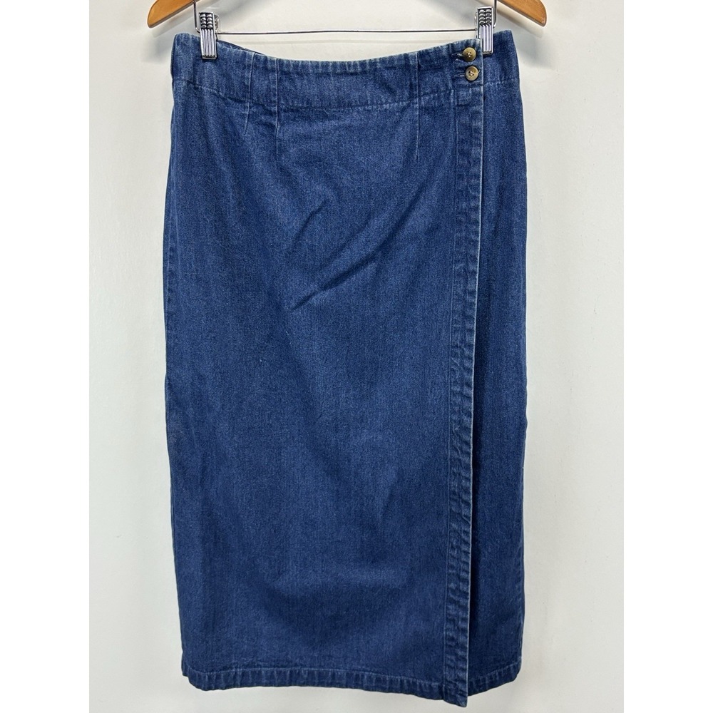 Vtg 90s Denim Midi Wrap Skirt Women's 14 Blue Charter Club Preppy 90s Western